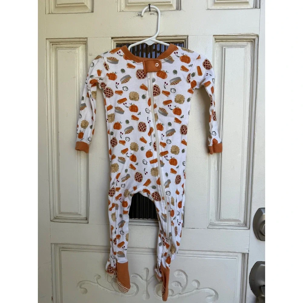 Burt's Bees Baby Thanksgiving Pie Pumpkin Print Footed Pajamas One Piece Sz 12 M